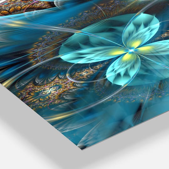Designart 'Fractal Blue Flowers Modern Rectangular Wall Clock